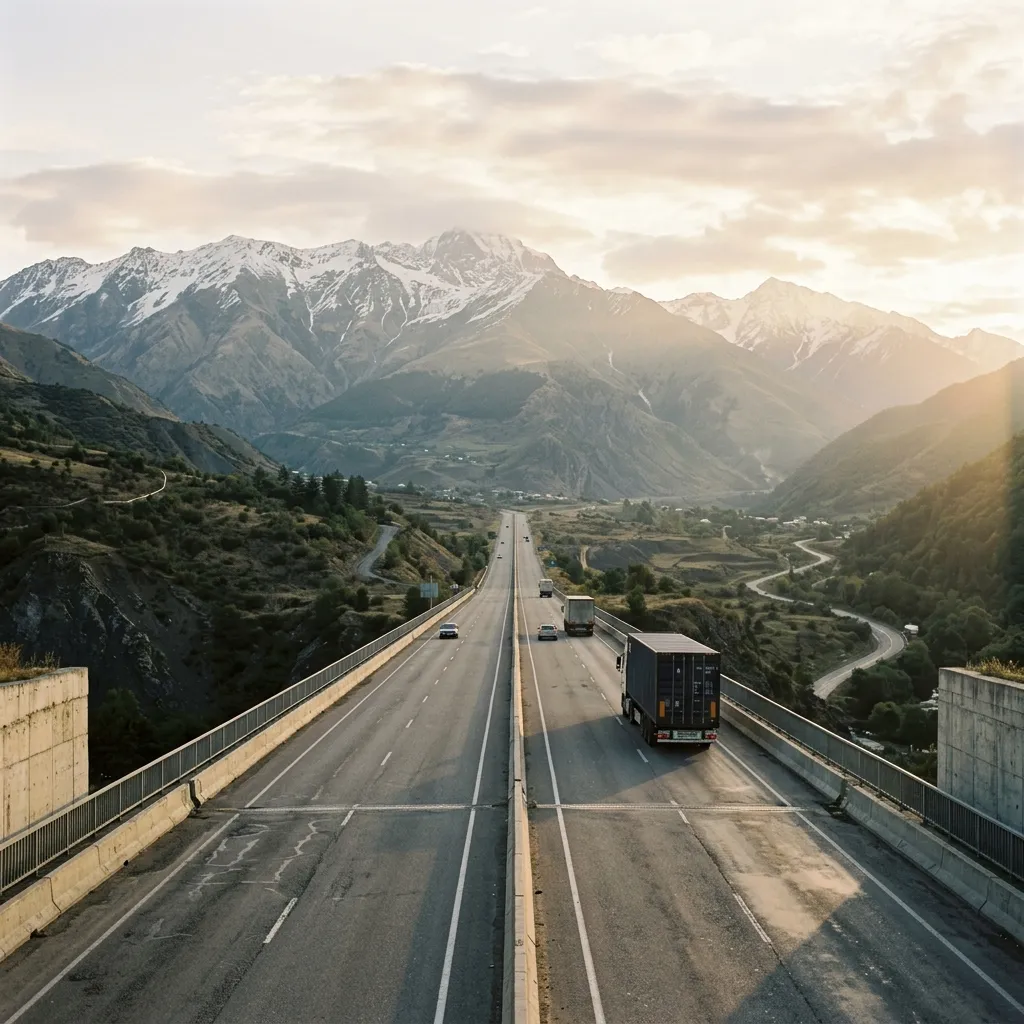Trucks on highway at sunset - Truck Logistics Georgia